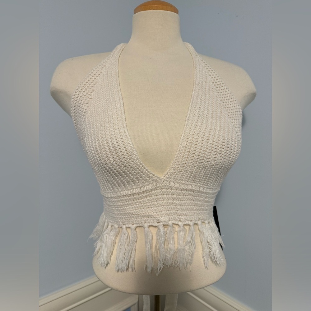 Almost Famous - boho crochet tassels halter top